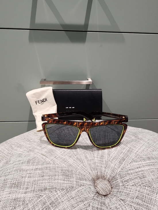 Fendi Accessories - Fendi Brown Tortoiseshell Logo Sunglasses with Neon Yellow Trim